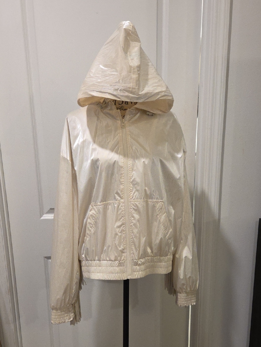 Pinko Siberiano Fringe windbreaker jacket in off-white Size M! - Picture 5 of 16